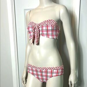 NWT Gingham Red White and Pink with a berry accent Bikini set. Cute!